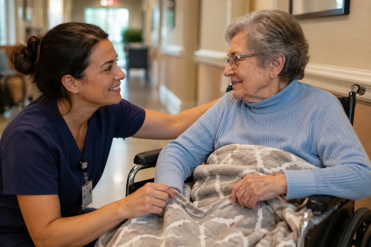 Caregiver interaction that signals quality senior nursing care facilities